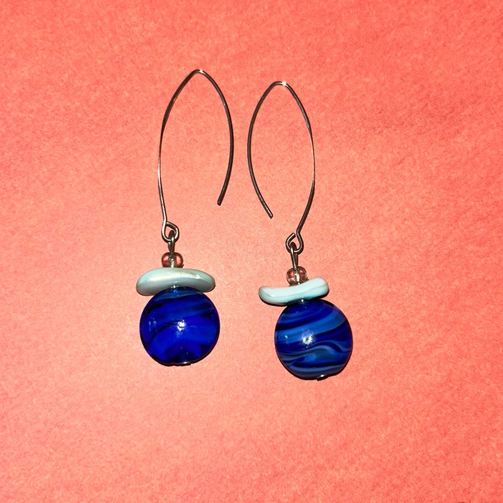 Blue stone Swirl Earrings silver